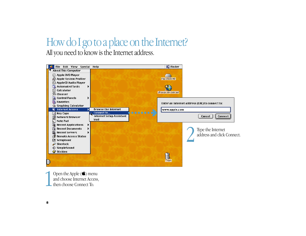 How do i go to a place on the internet | Apple iMac G3 (DV) User Manual | Page 8 / 33