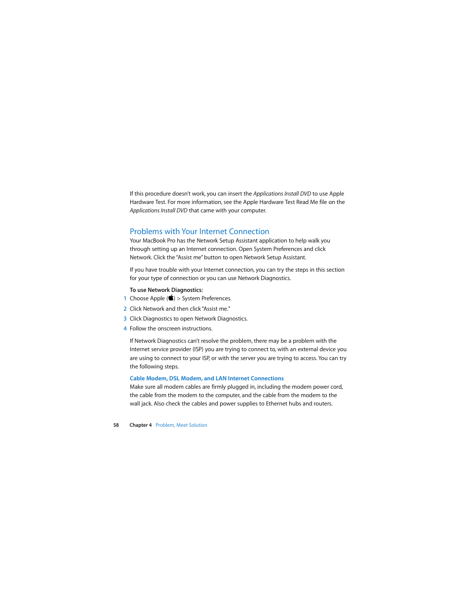 Problems with your internet connection | Apple MacBook Pro (17-inch, Early 2009) User Manual | Page 58 / 88