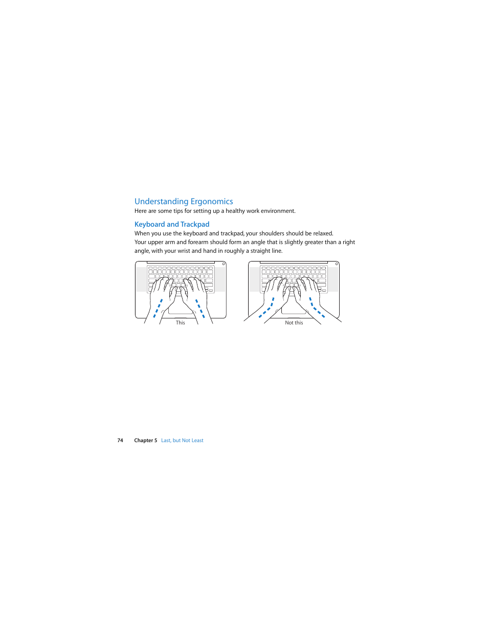 Understanding ergonomics, Keyboard and trackpad | Apple MacBook Pro (17-inch, Early 2009) User Manual | Page 74 / 88