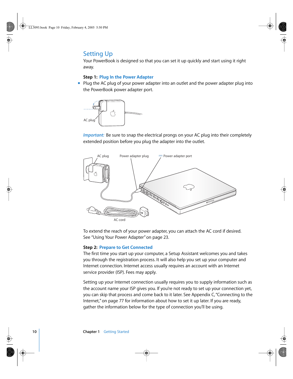 Setting up | Apple PowerBook G4 (12-inch, 1.5 GHz) User Manual | Page 10 / 112