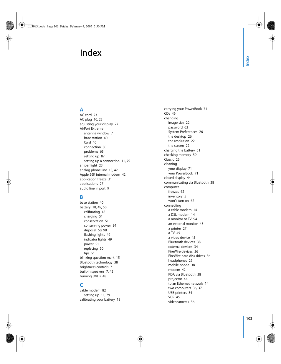 Index | Apple PowerBook G4 (12-inch, 1.5 GHz) User Manual | Page 103 / 112