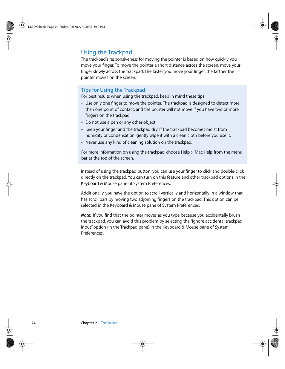 Using the trackpad | Apple PowerBook G4 (12-inch, 1.5 GHz) User Manual | Page 24 / 112