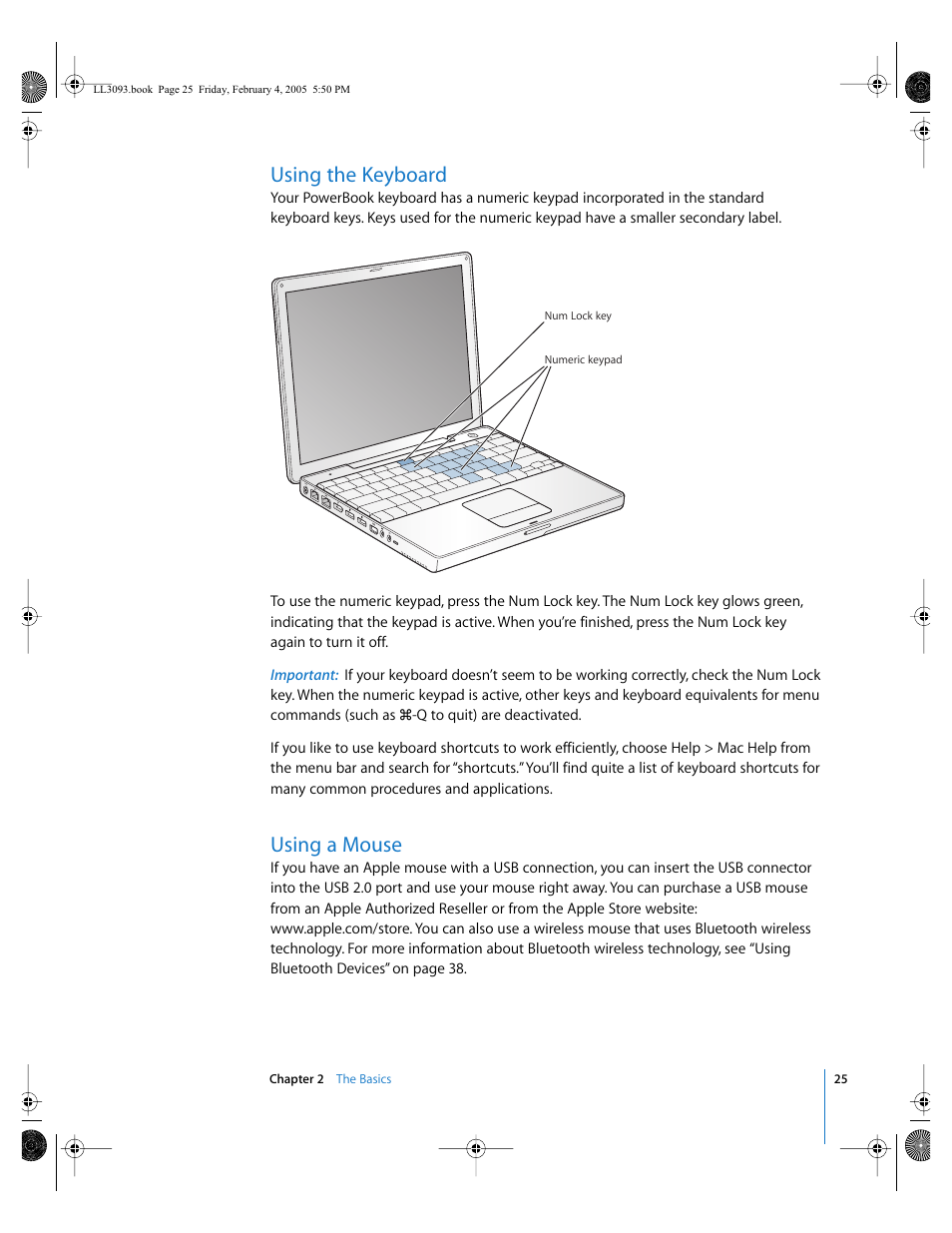 Using the keyboard, Using a mouse | Apple PowerBook G4 (12-inch, 1.5 GHz) User Manual | Page 25 / 112