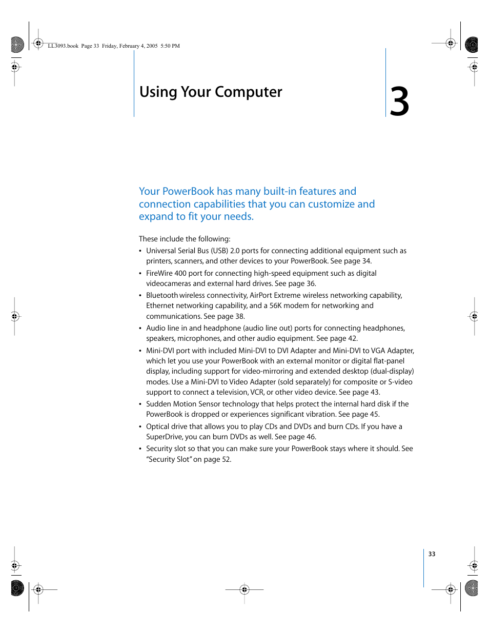 Using your computer, Chapter 3 | Apple PowerBook G4 (12-inch, 1.5 GHz) User Manual | Page 33 / 112