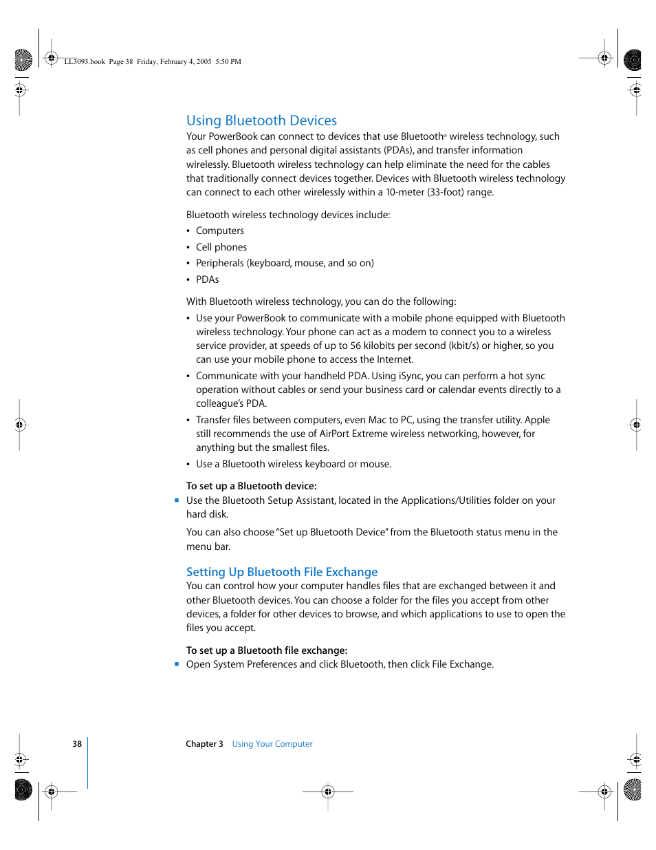 Using bluetooth devices | Apple PowerBook G4 (12-inch, 1.5 GHz) User Manual | Page 38 / 112