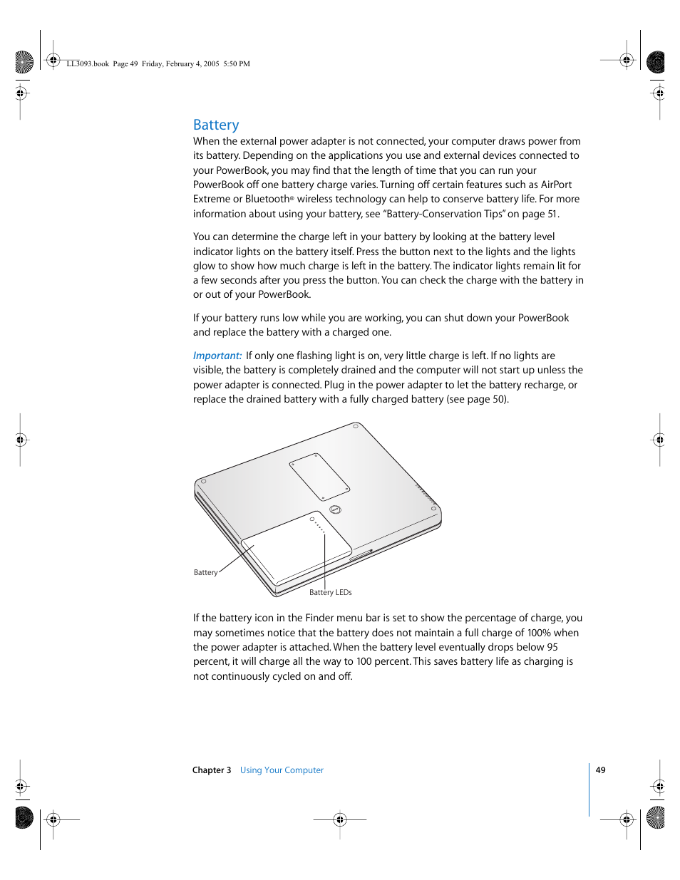Battery | Apple PowerBook G4 (12-inch, 1.5 GHz) User Manual | Page 49 / 112