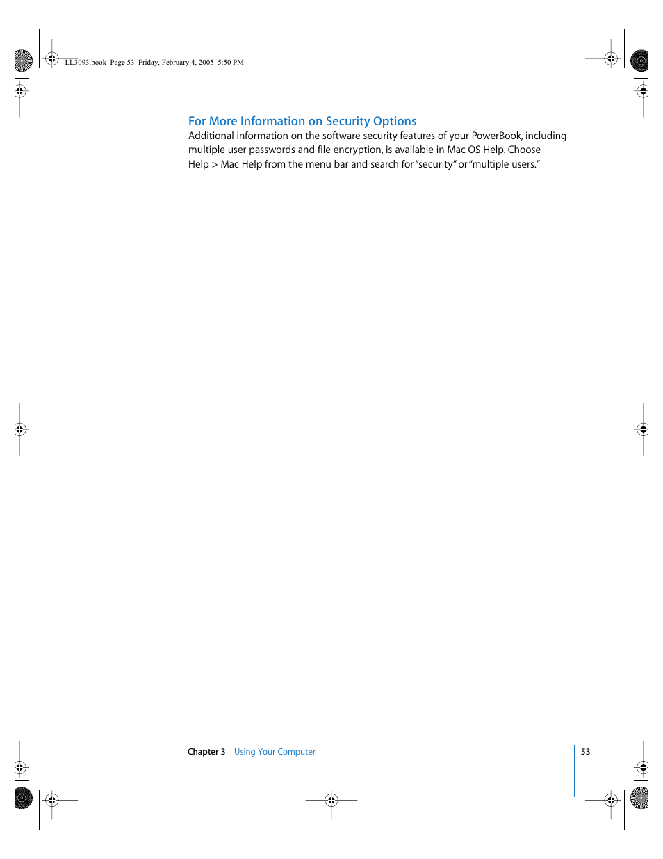 For more information on security options | Apple PowerBook G4 (12-inch, 1.5 GHz) User Manual | Page 53 / 112
