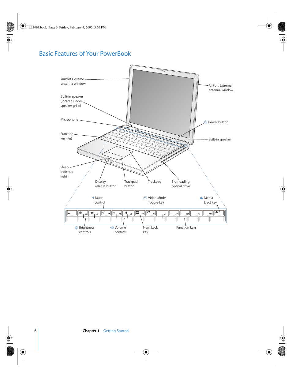 Basic features of your powerbook | Apple PowerBook G4 (12-inch, 1.5 GHz) User Manual | Page 6 / 112