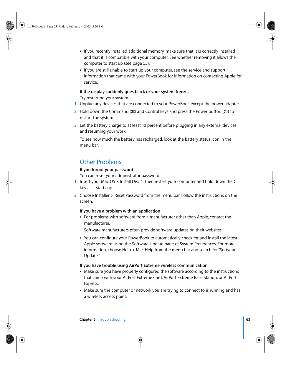 Other problems | Apple PowerBook G4 (12-inch, 1.5 GHz) User Manual | Page 63 / 112