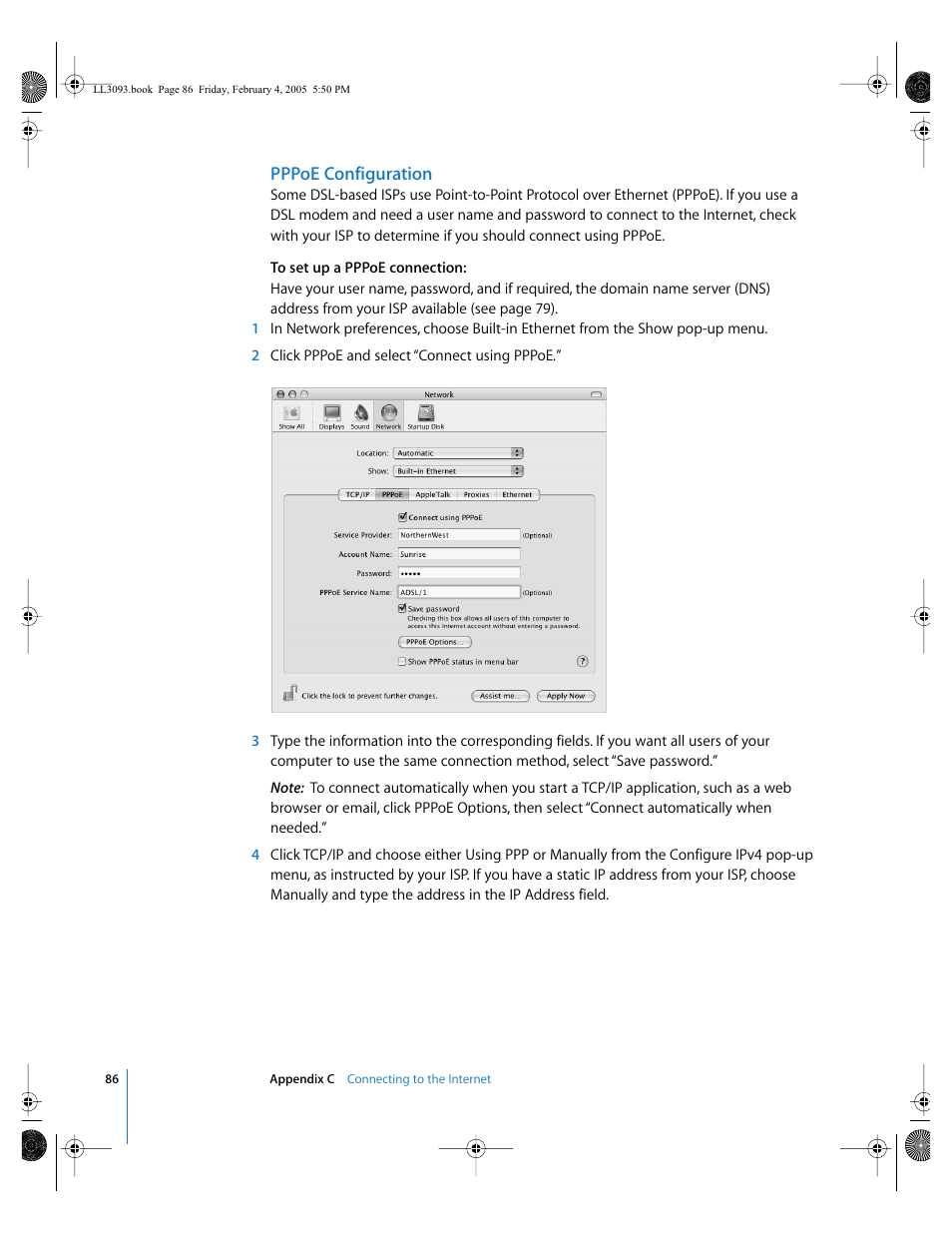 Pppoe configuration | Apple PowerBook G4 (12-inch, 1.5 GHz) User Manual | Page 86 / 112