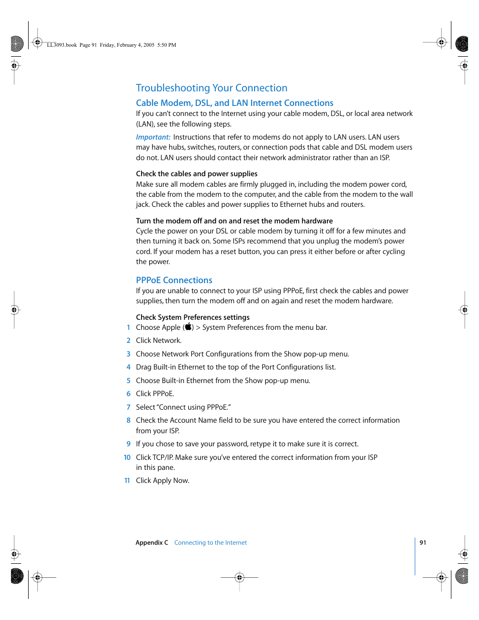 Troubleshooting your connection | Apple PowerBook G4 (12-inch, 1.5 GHz) User Manual | Page 91 / 112