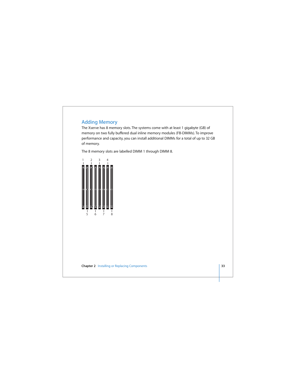 Adding memory | Apple Xserve Intel (Late 2006) User Manual | Page 33 / 60