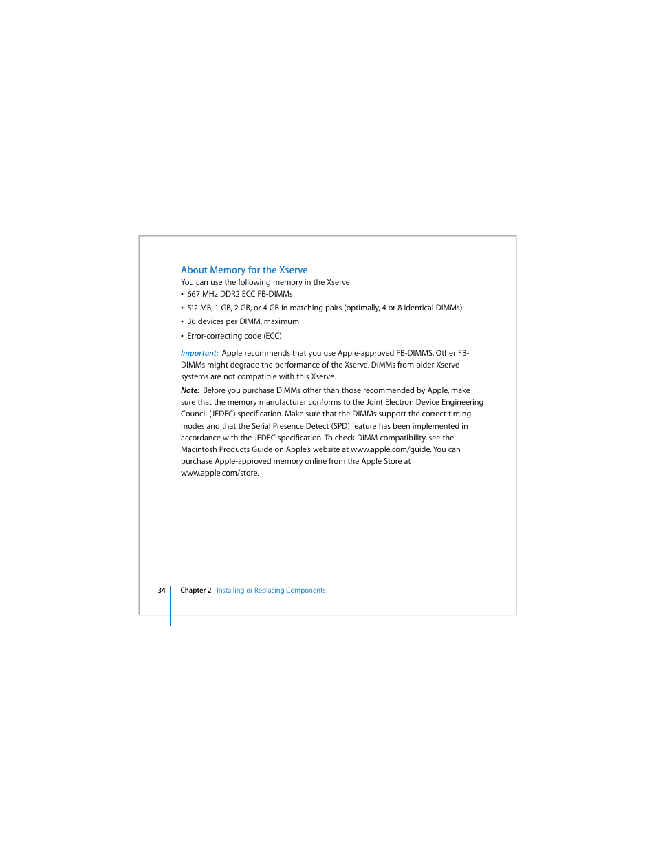 About memory for the xserve | Apple Xserve Intel (Late 2006) User Manual | Page 34 / 60