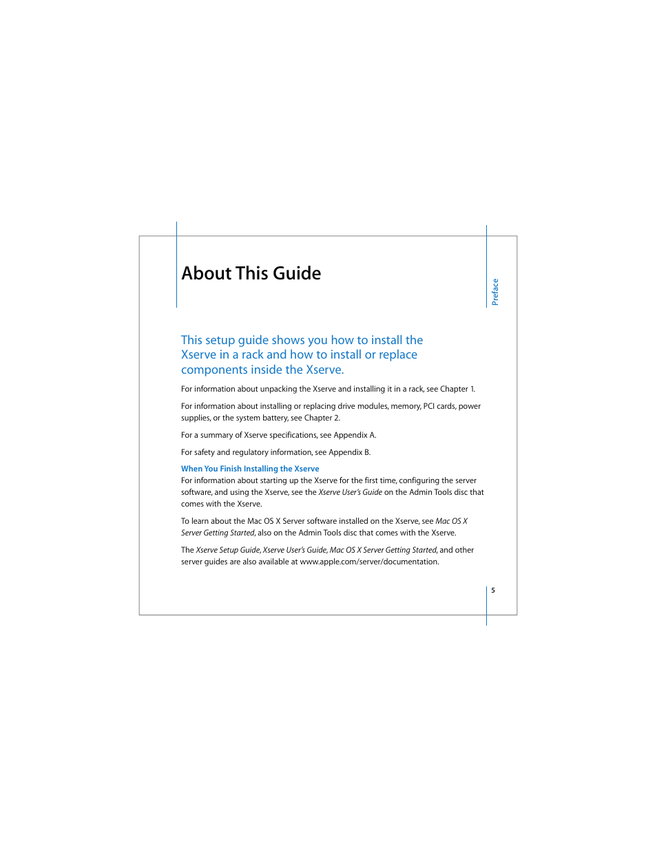 About this guide | Apple Xserve Intel (Late 2006) User Manual | Page 5 / 60