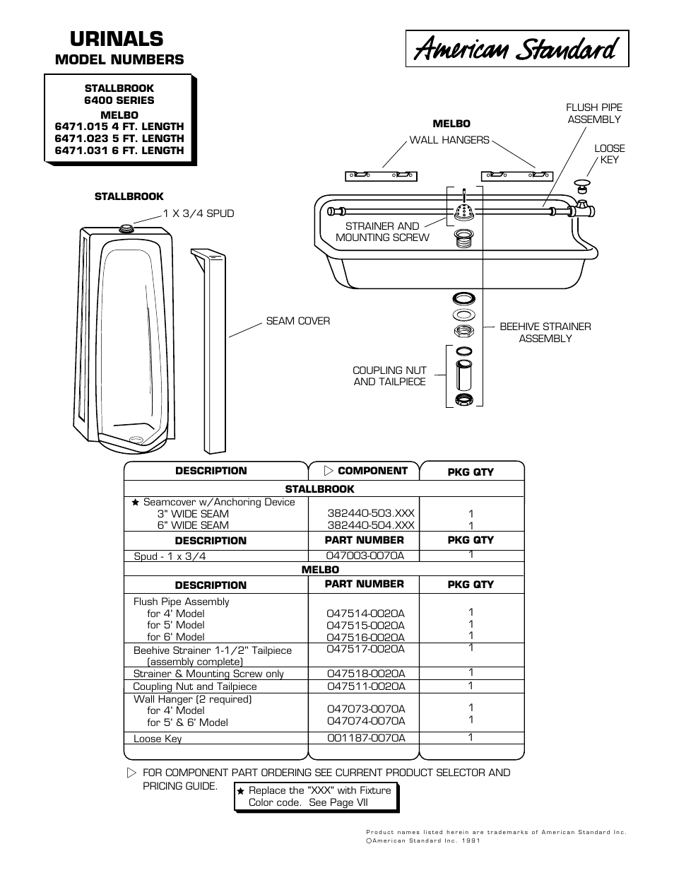 American Standard Urinal 6471.023 User Manual | 1 page