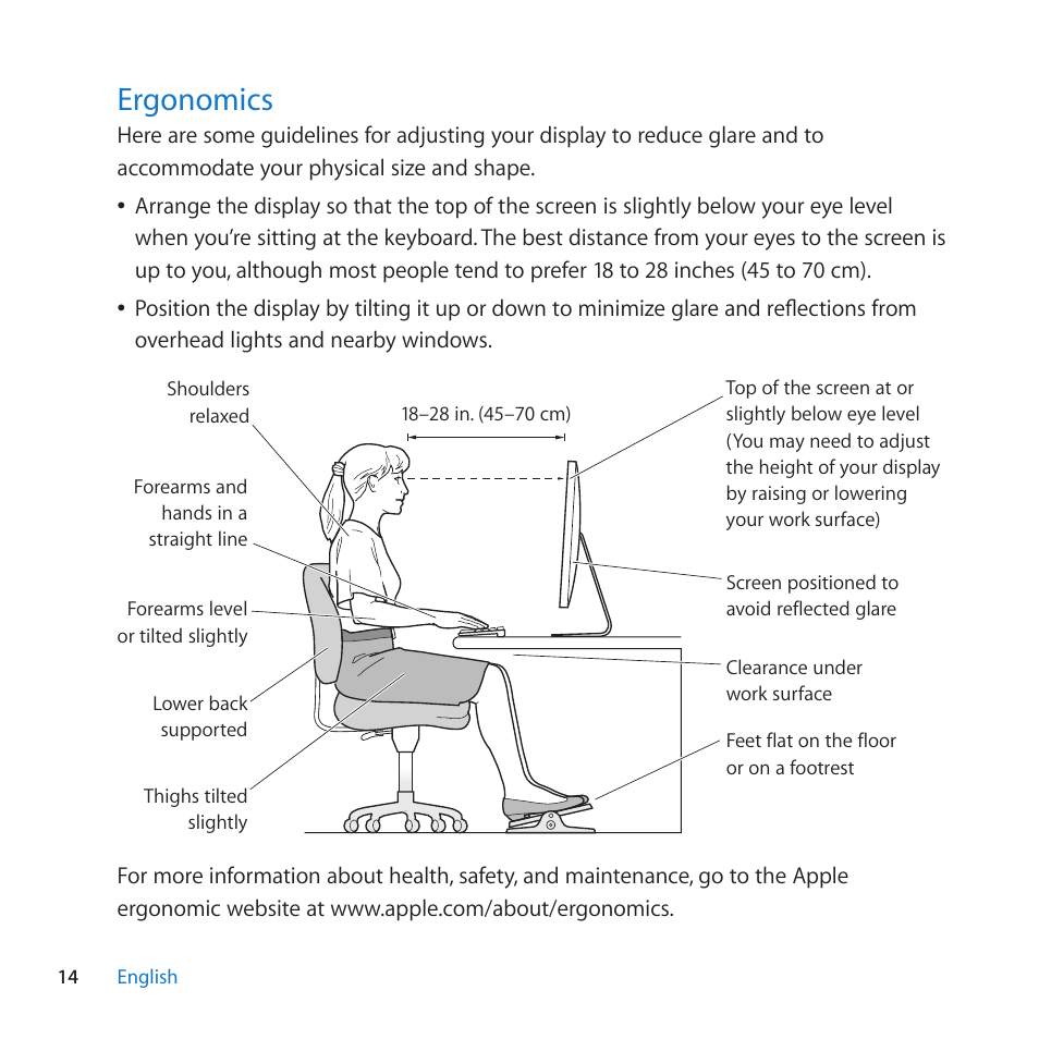 Ergonomics, 14 ergonomics | Apple LED Cinema Display (27-inch) User Manual | Page 14 / 64