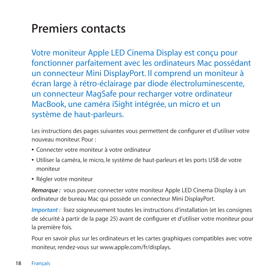 Premiers contacts | Apple LED Cinema Display (27-inch) User Manual | Page 18 / 64