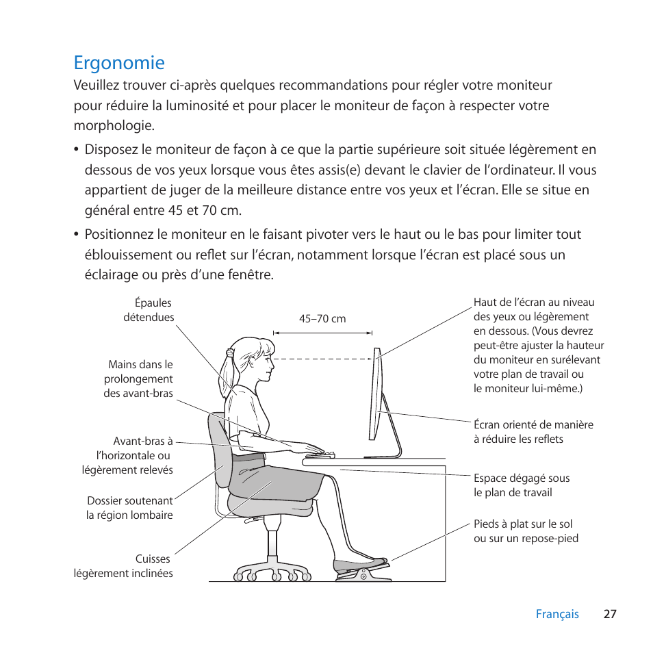 Ergonomie, 27 ergonomie | Apple LED Cinema Display (27-inch) User Manual | Page 27 / 64