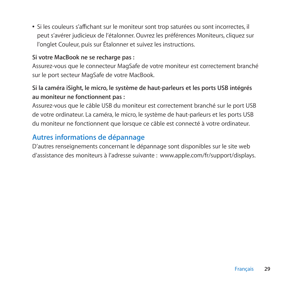 Autres informations de dépannage | Apple LED Cinema Display (27-inch) User Manual | Page 29 / 64