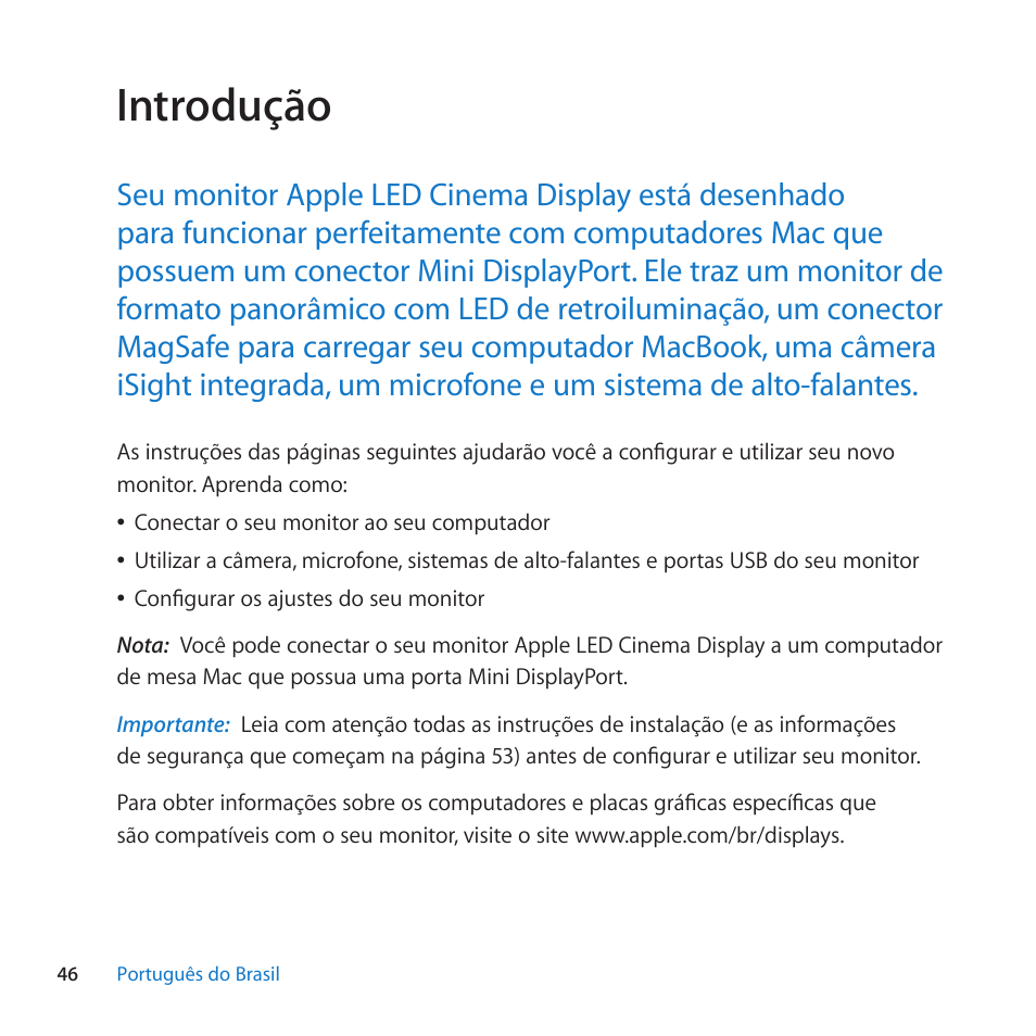 Introdução | Apple LED Cinema Display (27-inch) User Manual | Page 46 / 64