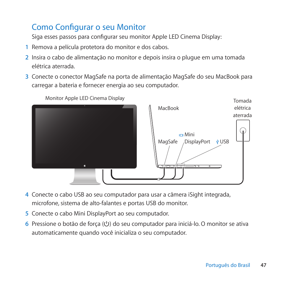 Como configurar o seu monitor, 47 como configurar o seu monitor, Como﻿configurar﻿o﻿seu﻿monitor | Apple LED Cinema Display (27-inch) User Manual | Page 47 / 64
