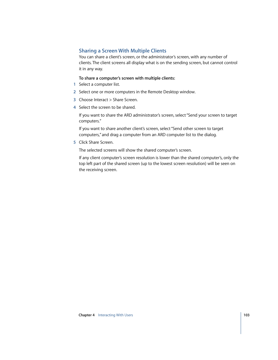 Sharing a screen with multiple clients | Apple Remote Desktop User Manual | Page 103 / 116