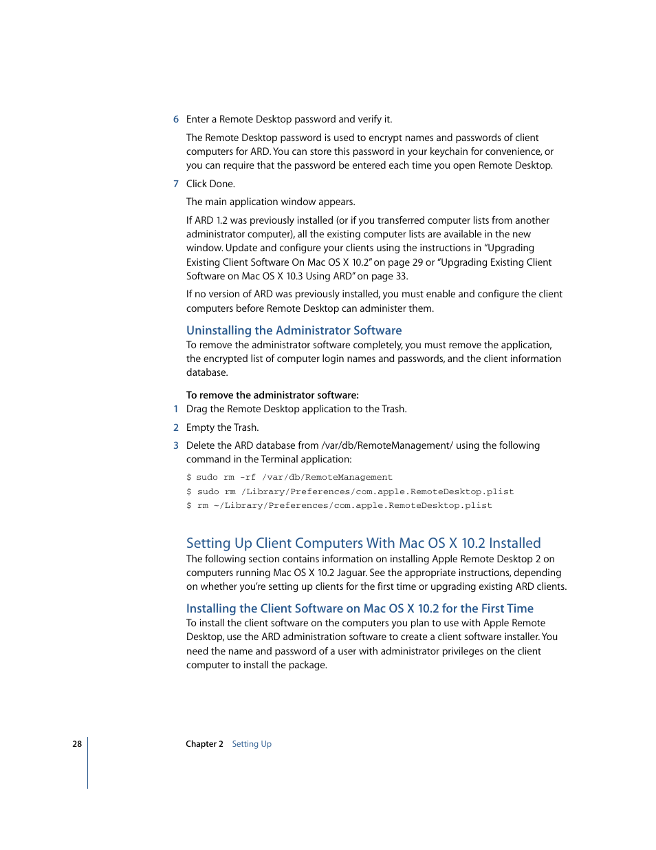 Uninstalling the administrator software | Apple Remote Desktop User Manual | Page 28 / 116