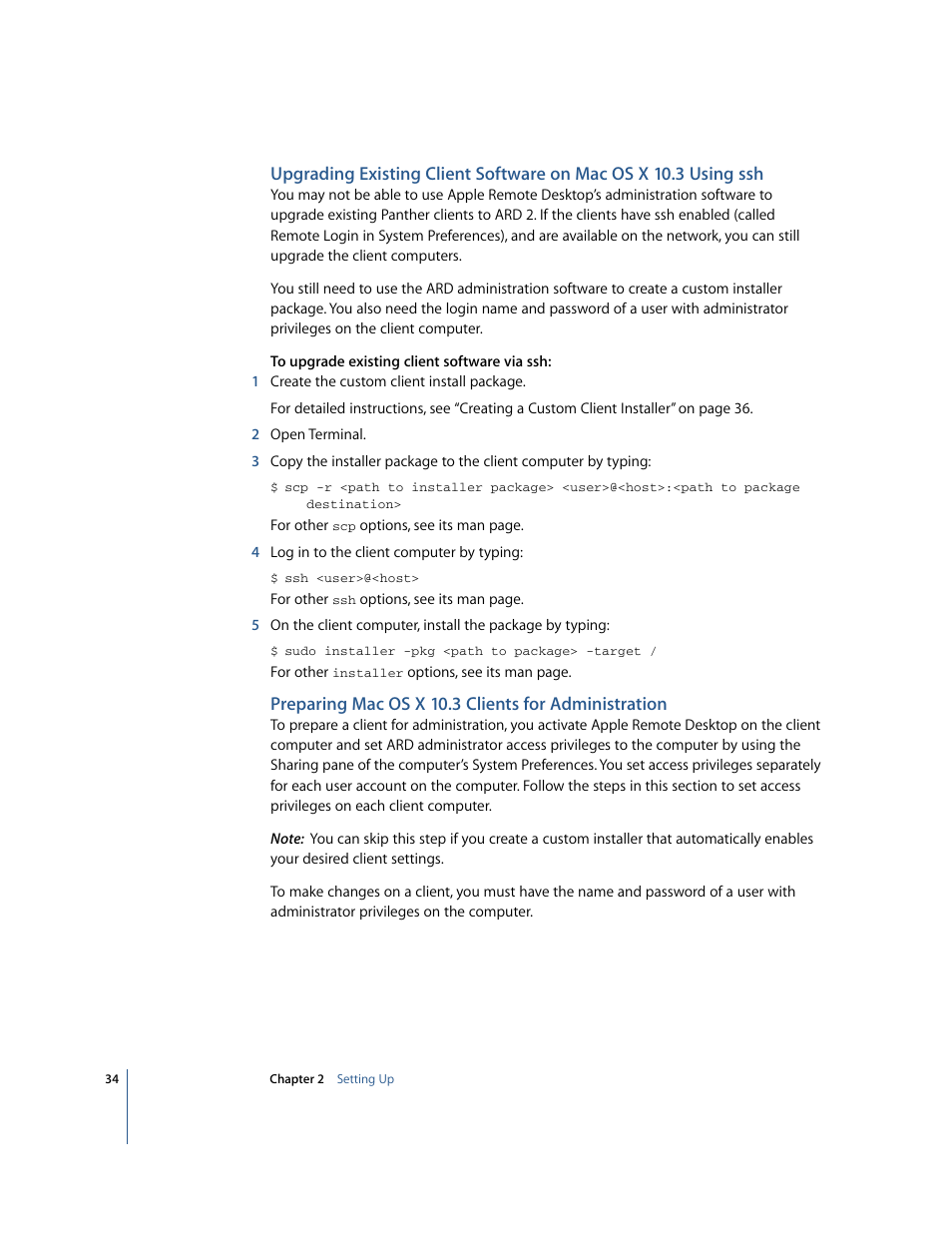 Preparing macosx 10.3 clients for administration | Apple Remote Desktop User Manual | Page 34 / 116