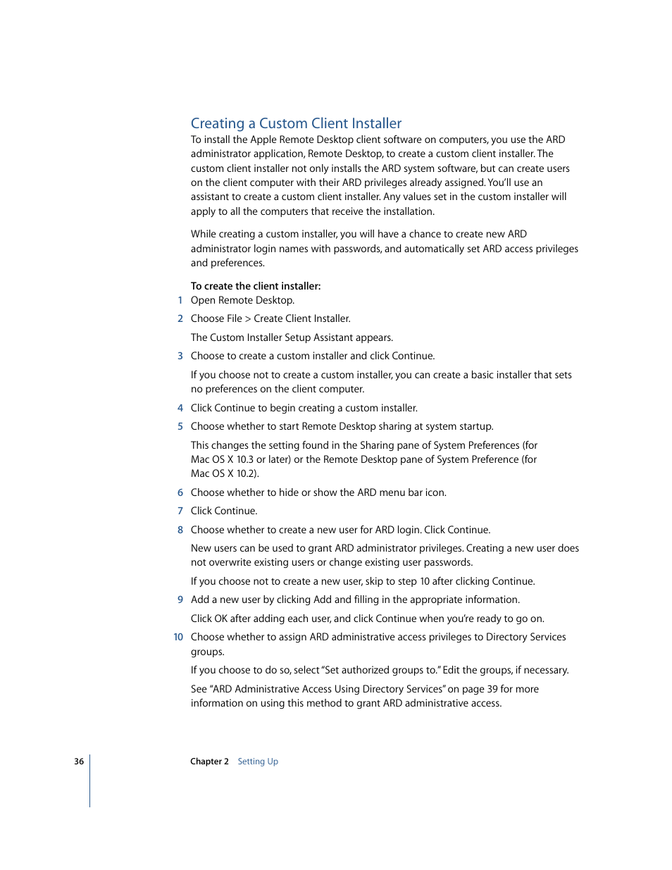 Creating a custom client installer | Apple Remote Desktop User Manual | Page 36 / 116