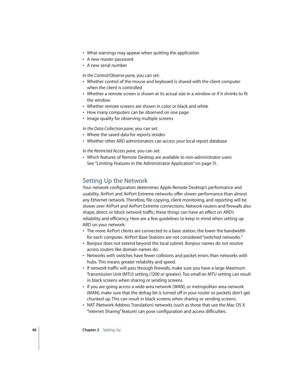 Setting up the network | Apple Remote Desktop User Manual | Page 48 / 116