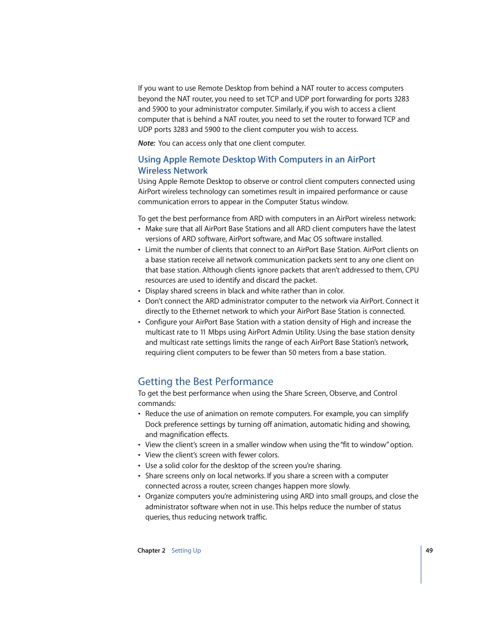 Getting the best performance | Apple Remote Desktop User Manual | Page 49 / 116