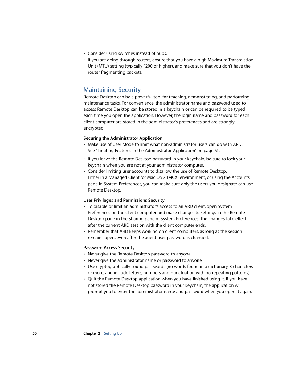 Maintaining security | Apple Remote Desktop User Manual | Page 50 / 116