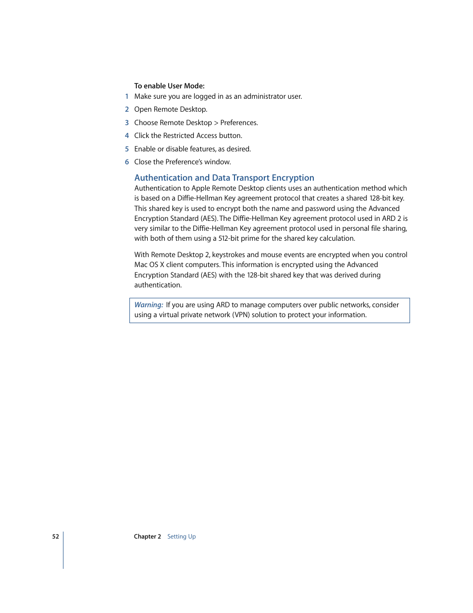 Authentication and data transport encryption | Apple Remote Desktop User Manual | Page 52 / 116