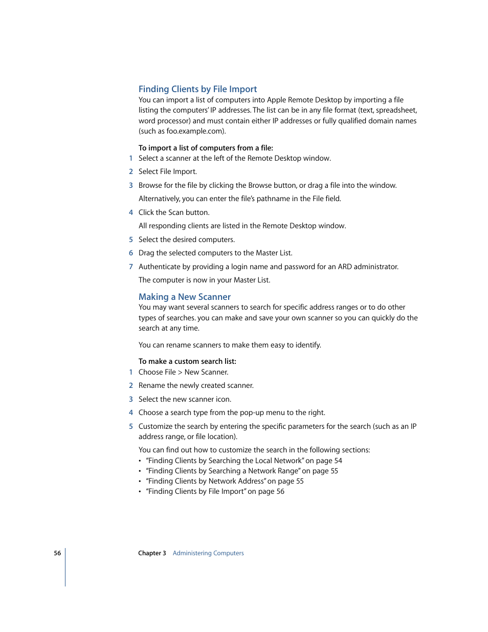 Finding clients by file import, Making a new scanner | Apple Remote Desktop User Manual | Page 56 / 116