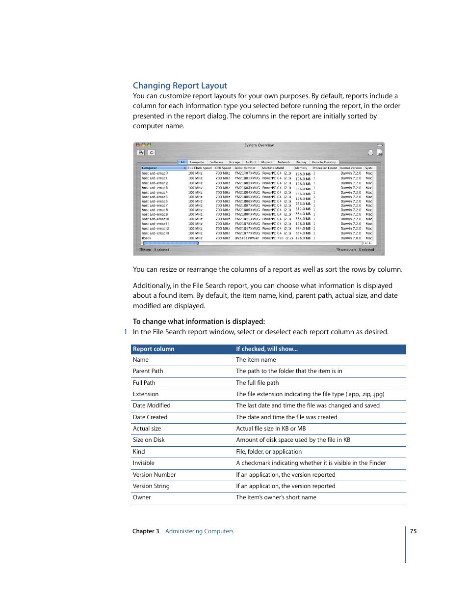 Changing report layout | Apple Remote Desktop User Manual | Page 75 / 116