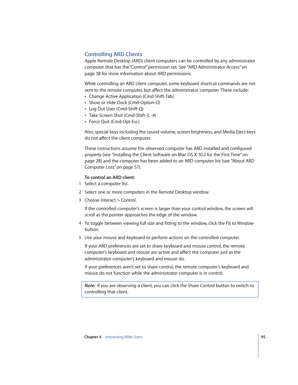 Controlling ard clients | Apple Remote Desktop User Manual | Page 95 / 116