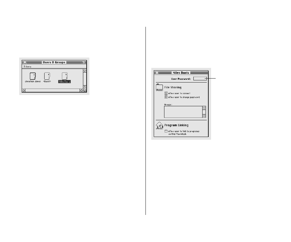 Disconnecting a program link 222, Allowing other people to link to your programs 222, Setting a registered user’s password | Apple Macintosh PowerBook 180 computers User Manual | Page 222 / 323