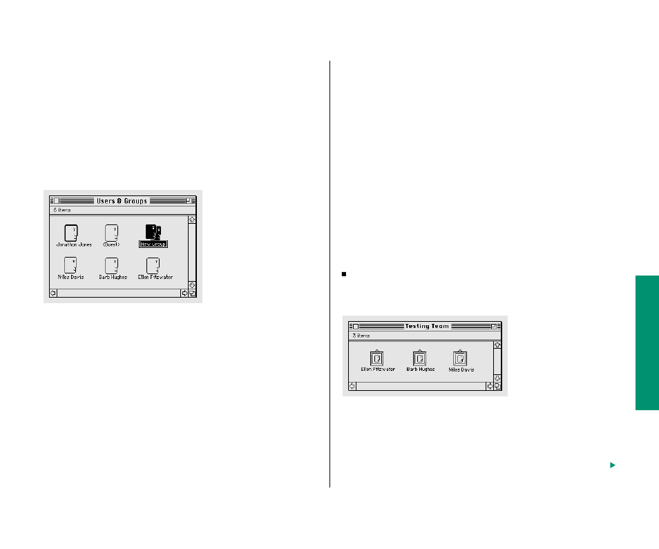 Naming a group of users, Seeing who’s in a group | Apple Macintosh PowerBook 180 computers User Manual | Page 223 / 323