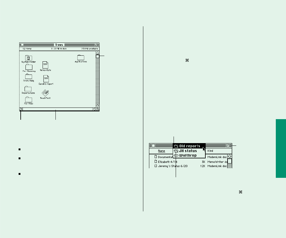 Scrolling through the contents of a window, Opening higher-level folder windows | Apple Macintosh PowerBook 180 computers User Manual | Page 271 / 323