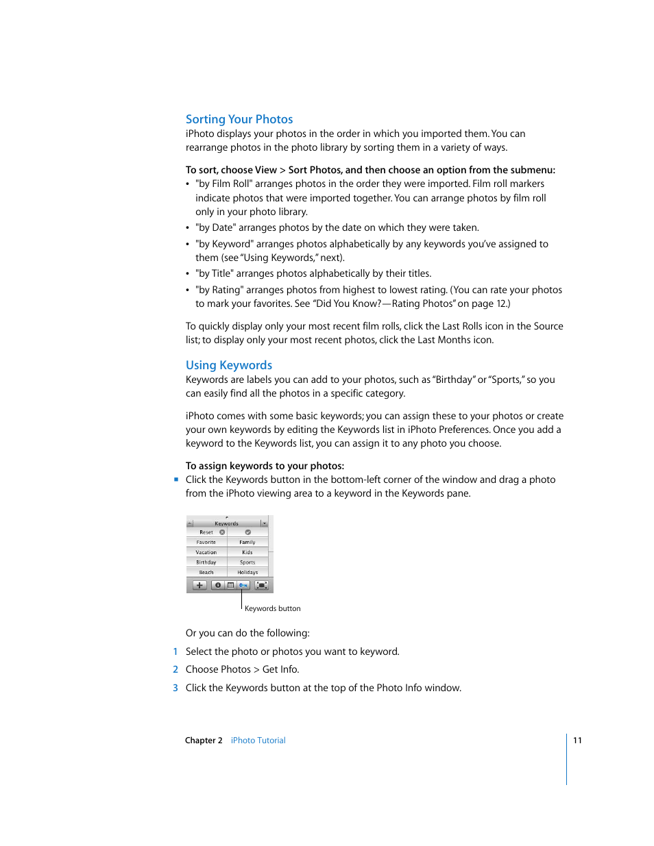 Sorting your photos, Using keywords | Apple iPhoto 6 User Manual | Page 11 / 36