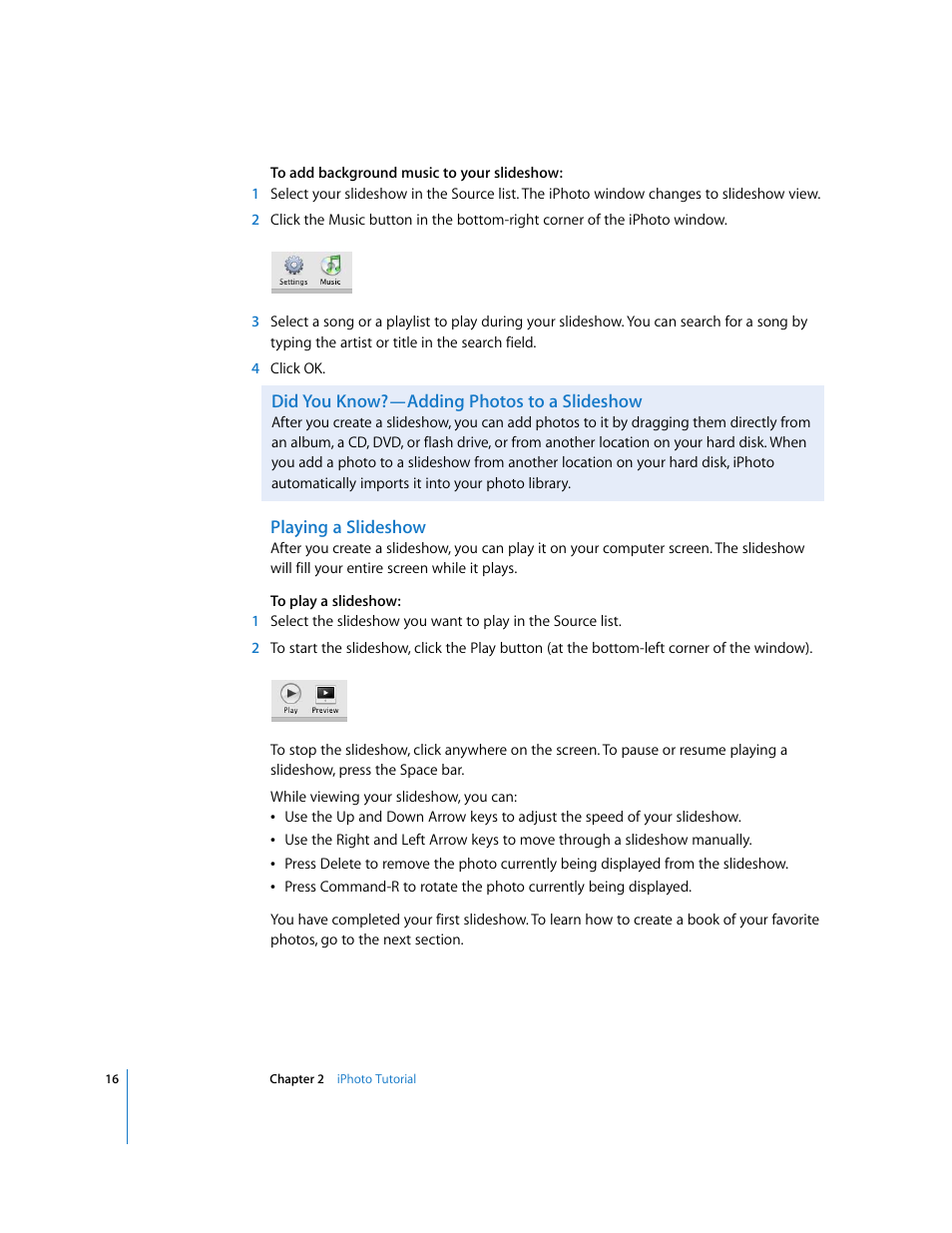 Playing a slideshow | Apple iPhoto 6 User Manual | Page 16 / 36