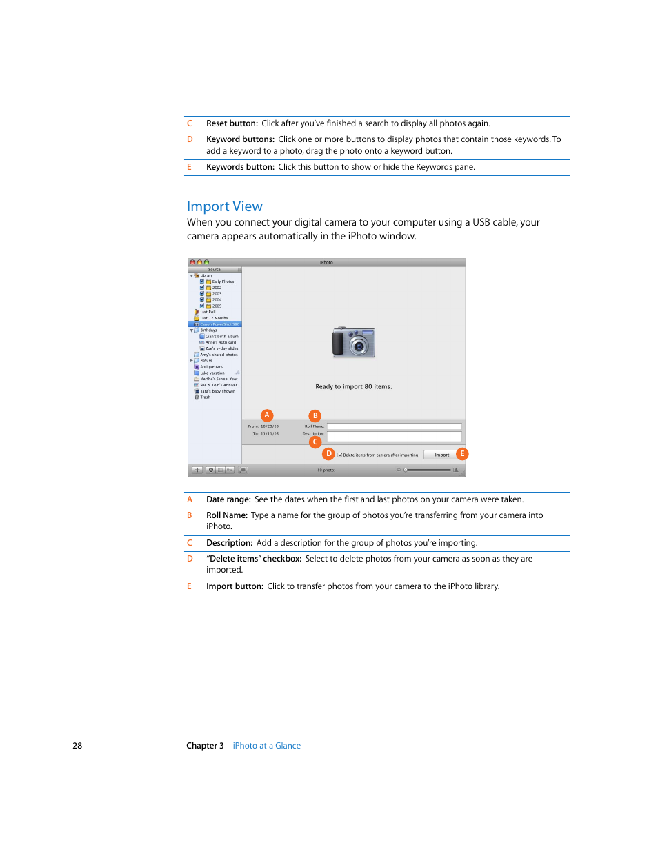Import view | Apple iPhoto 6 User Manual | Page 28 / 36