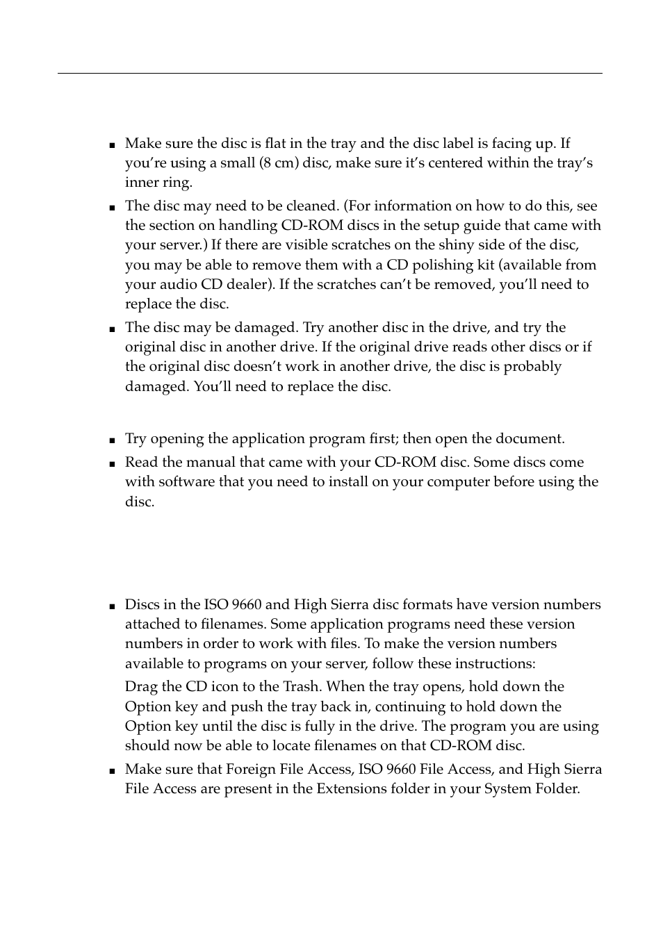 Problems using iso 9660 or high sierra discs | Apple Workgroup Server 8550 User Manual | Page 106 / 163