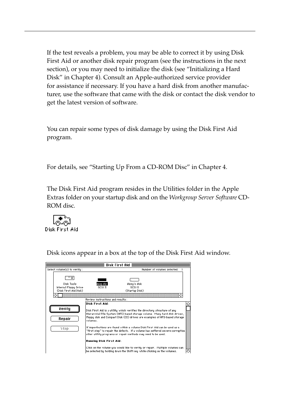 How to repair a hard disk or floppy disk | Apple Workgroup Server 8550 User Manual | Page 115 / 163