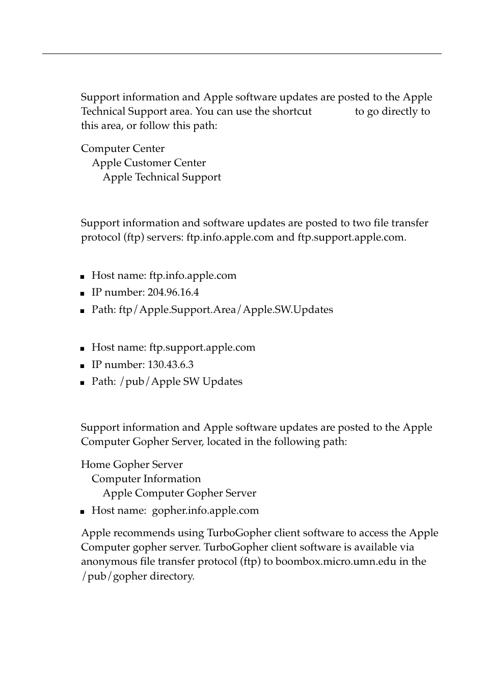 Eworld, Internet: ftp servers, Internet: gopher server | Apple Workgroup Server 8550 User Manual | Page 143 / 163