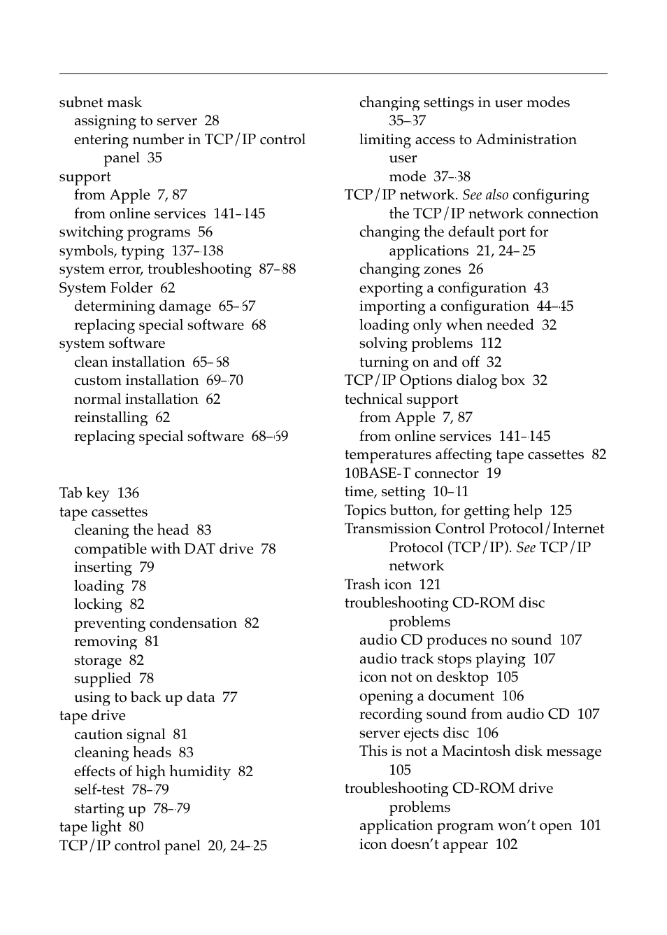 S – t | Apple Workgroup Server 8550 User Manual | Page 154 / 163