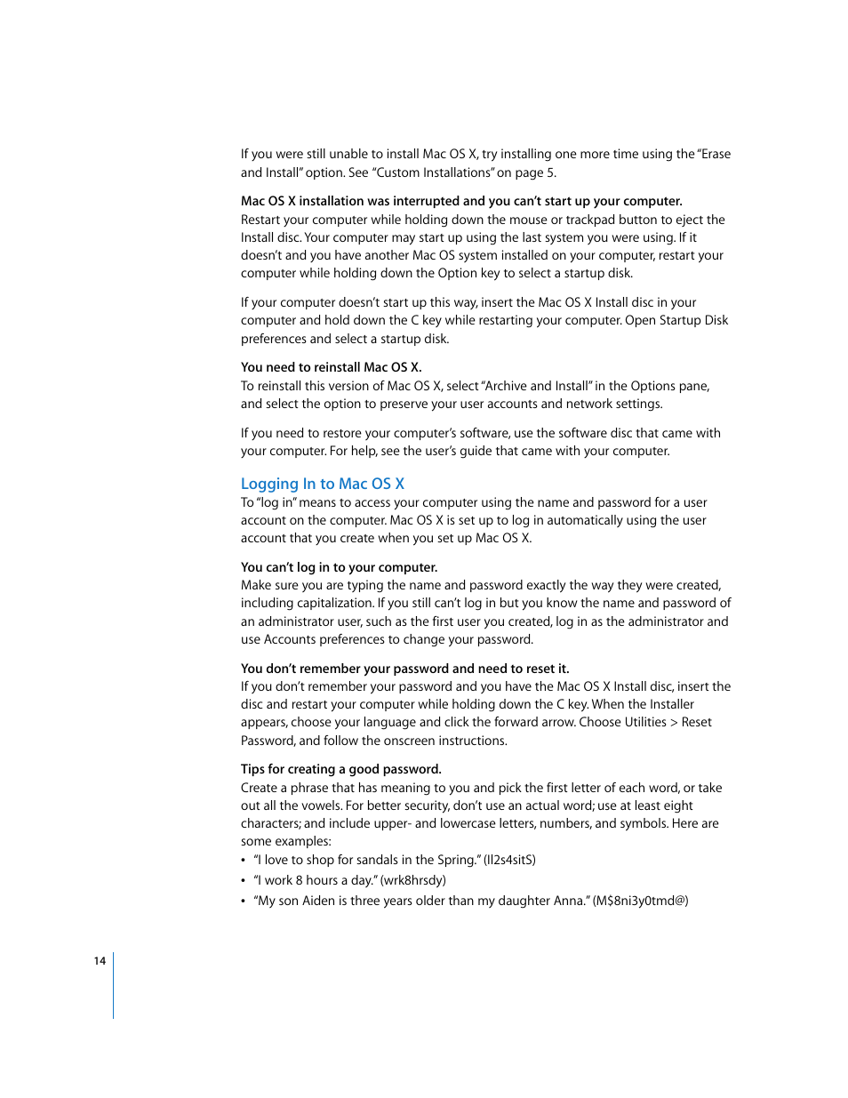 Logging in to macosx | Apple Mac OS X v10.4 Tiger User Manual | Page 14 / 16
