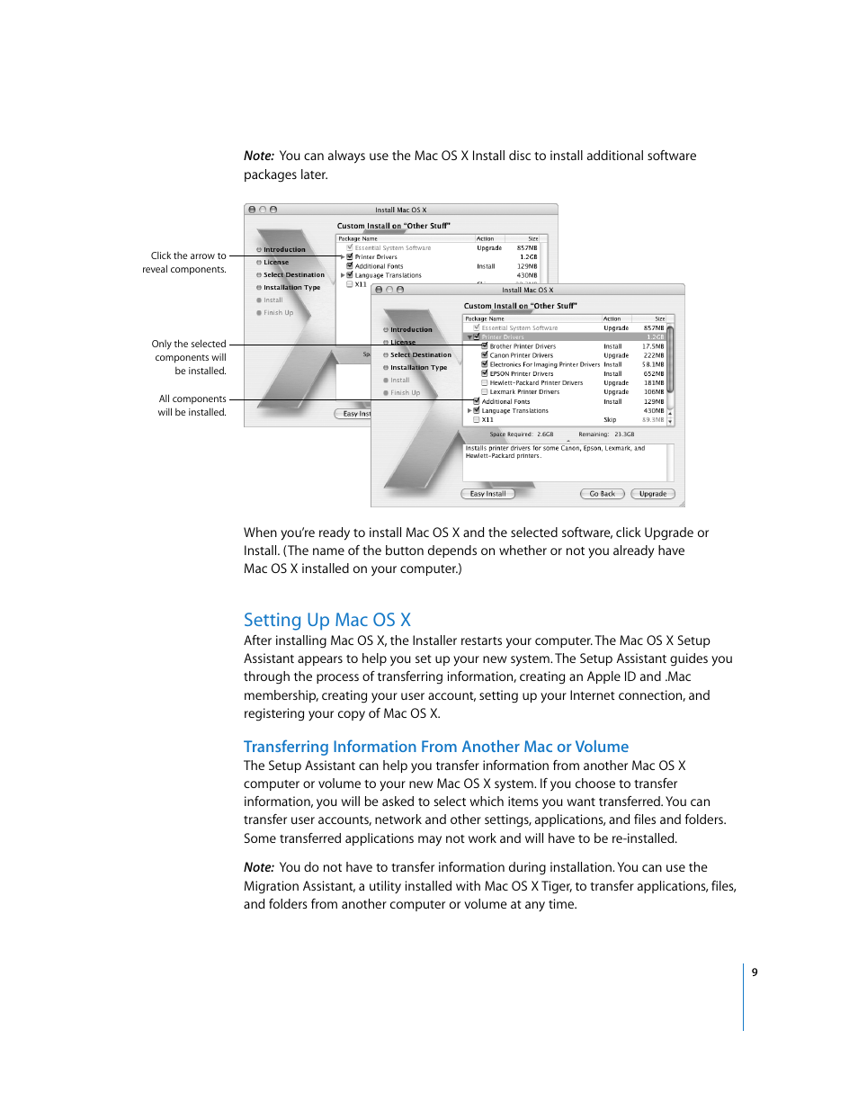 Setting up macosx, Setting up mac os x | Apple Mac OS X v10.4 Tiger User Manual | Page 9 / 16