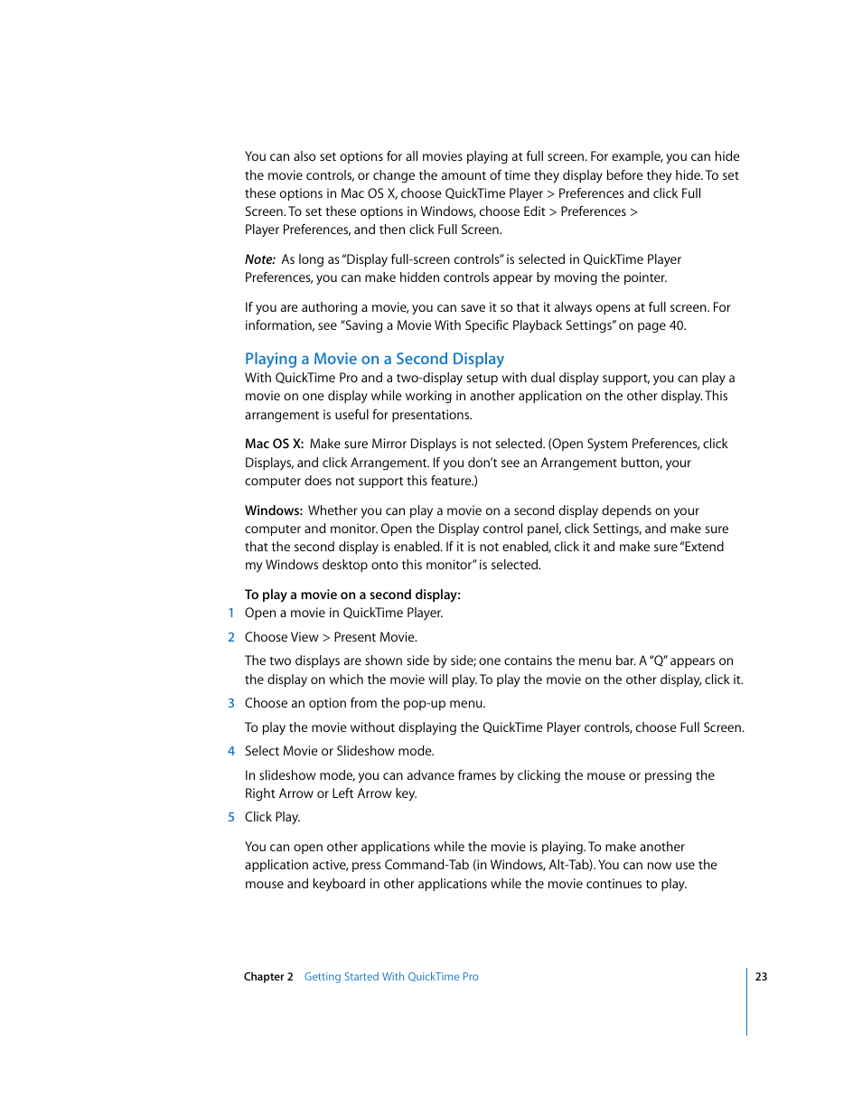 Playing a movie on a second display | Apple QuickTime 7 User Manual | Page 23 / 62