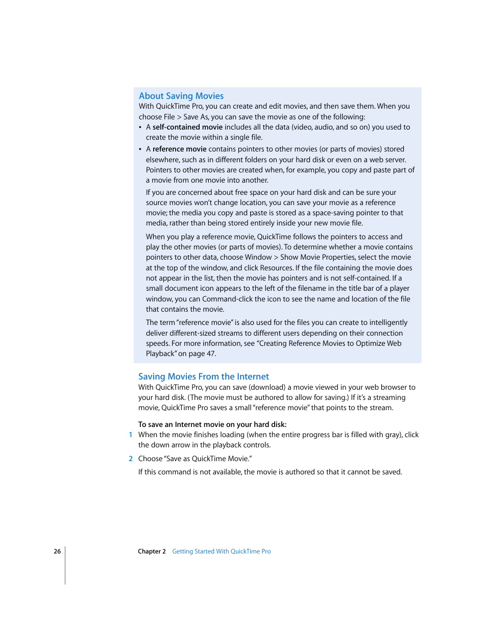 About saving movies, Saving movies from the internet | Apple QuickTime 7 User Manual | Page 26 / 62
